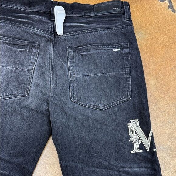 AMIRI Dark Straight Jeans with Embroidered Detail - Picture 10 of 12